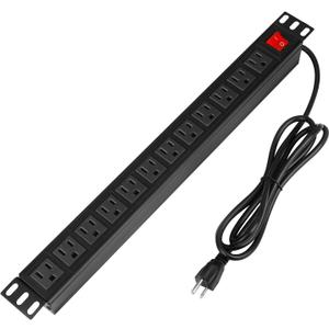 BTU Power Strip Surge Protector Rack-Mount PDU, 12-Outlet Power Strip with Switch, Metal Mountable Heavy Duty for Server Racks, Garage, Shop Workbench, Industrial Commercial Use (Black 6FT)