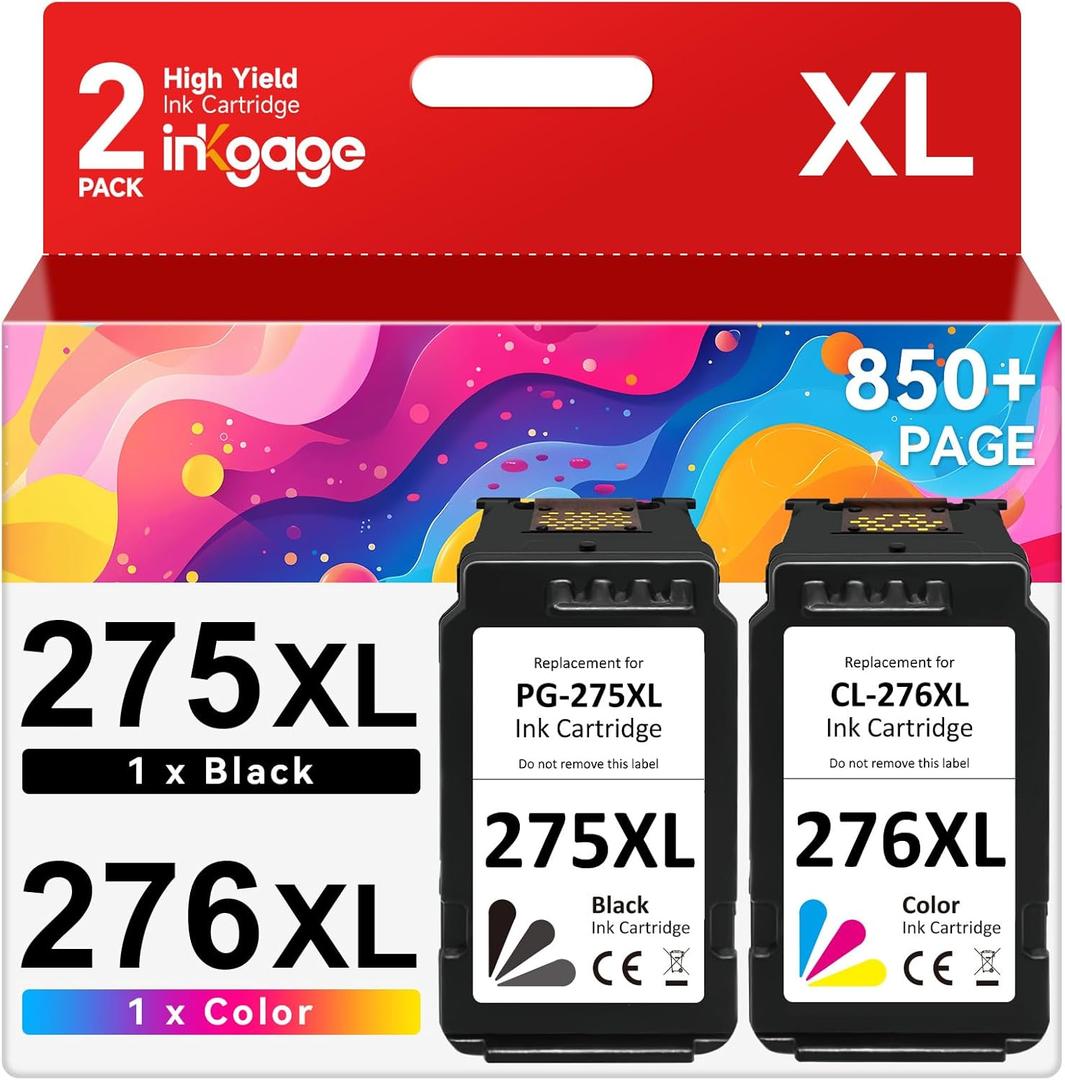 PG-275XL CL-276XL Compatible for Canon 275 and 276 Ink Cartridges for Canon Ink 275 and 276 PG-275 CL-276 fit for Canon PIXMA TS3722 TR4720 TS3500 TS3522 TR4700 TR4722 TS3720 Printer