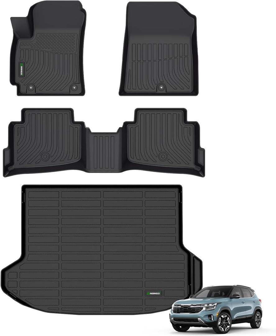 ANBINGO Floor Mats & Cargo Liner for Kia Seltos 2024 2025 2026, TPE All Weather Car Mats 2024 2025 2026 Seltos S, LX, EX, X-Line, Cargo Tray in The Highest Position (Only for U.S.A. and Canada)