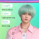 Light Green Wig Men Short Green Wigs Fluffy Cyan Green Cosplay Wig Animated Characters for Cosplay Costume Outfit Halloween Dance Stage Party Daily Use + Hair Cap