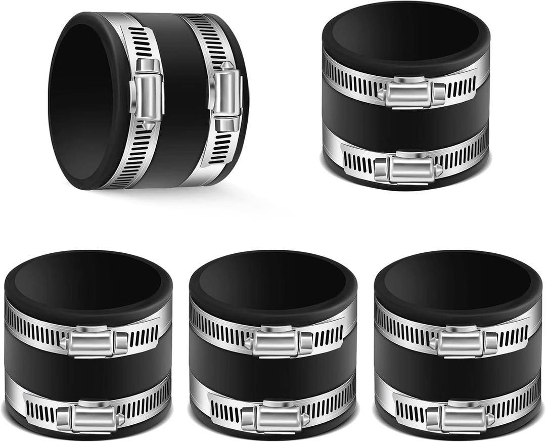 5 Pcs Dust Control Flex Cuffs Coupler with Integrated Stainless Steel Hose Clamps 2-1/2 Inch Rubber Vacuum Hose Connector for Plastic and Copper Plumbing Connections Ports Fittings