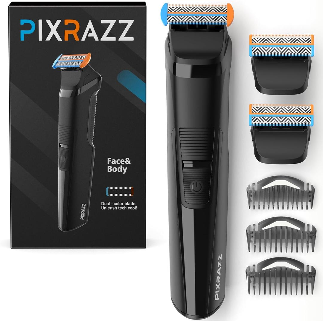 Beard & Body Trimmer for Men Painless Ball Shaver, Groin Trimmer for Pubic Hair, Body and Sensitive Skin USB-C Cordless Electric Razor with 2 Replacement Blades, 3 Guide Combs