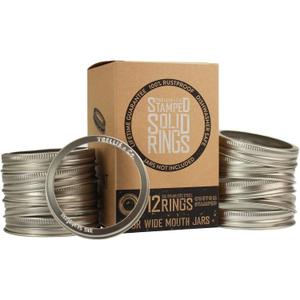 Stamped Stainless Steel Wide Mouth Mason Jar Replacement Rings/Bands/Tops | Durable & Rustproof | for Pickling, Canning, Storage (12 Pack)