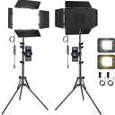 2 Pack LED Video Light Kit with Barndoor, 30W Photography Lighting with Tripod Stand, 3000Lux 2500K-8500K Studio Lights Panel Podcast Light for Video Recording, Game Live Streaming, Vlogging