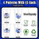 Graduation Cups, 16 oz Disposable Plastic Cup Class of 2025 Party Cups for Congrats Grad Graduation Party Supplies Tableware Decorations, 60 Pack (Blue)