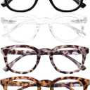 AQWANO Retro Round Designer Reading Glasses Women Men, Classic Computer Blue Light Block Readers Glasses with Spring Hinge (2.75 x, 4 Pack (Black/ Greytortoise/ Clear/ Tortoise))