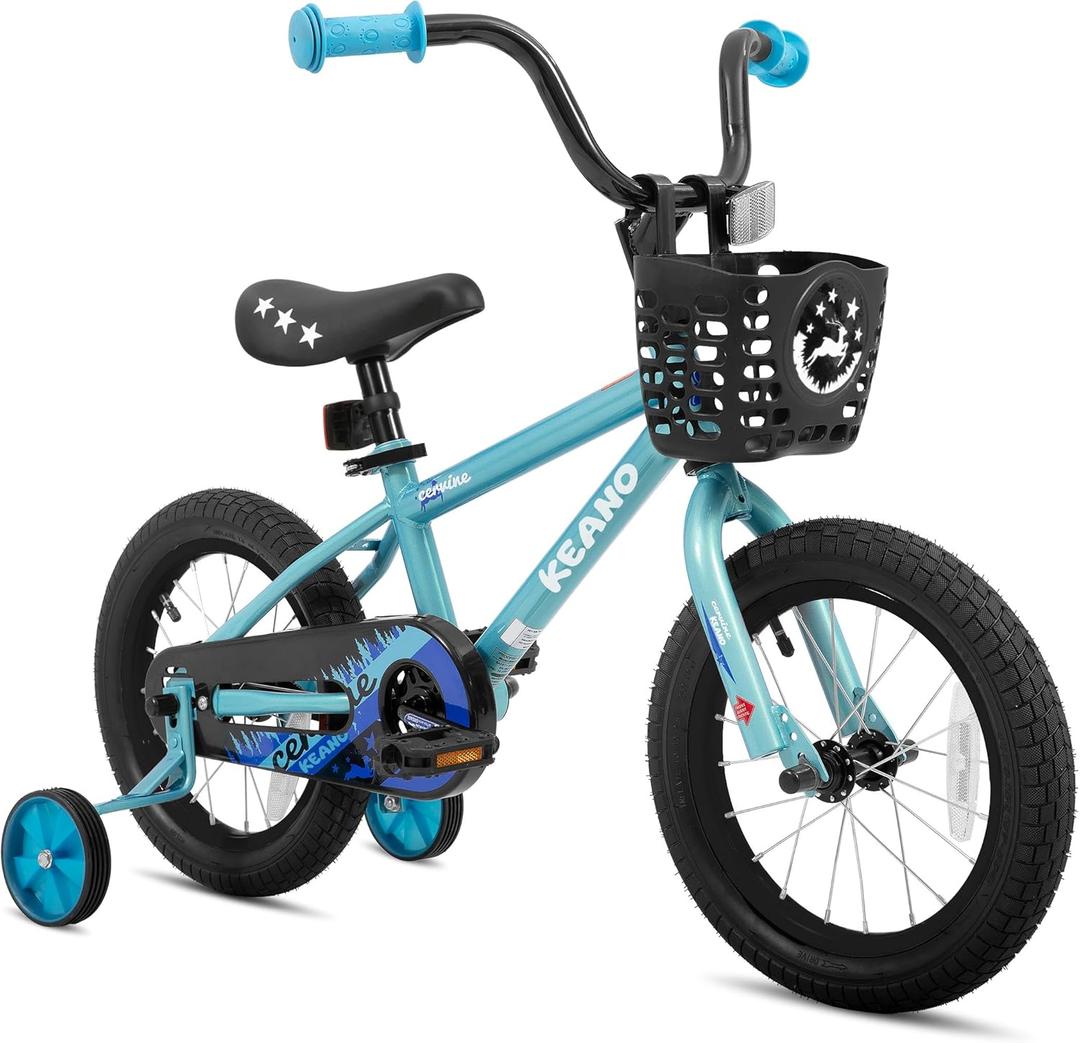 KEANO Cervine 14 16 20 Inch Kids Bike for Boys Girls Ages 3-10 Years, 14 16 Inch Toddler BMX Bikes with Training Wheels and Basket, 20 in Children Bicycles with Kickstand (Blue)