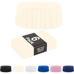 Party Solids Pack Of 6, Ivory Plastic Table Cloth - 120 Inch Round Disposable Tablecloth for Parties - Round Tablecloth - Disposable Table Cloths for Parties