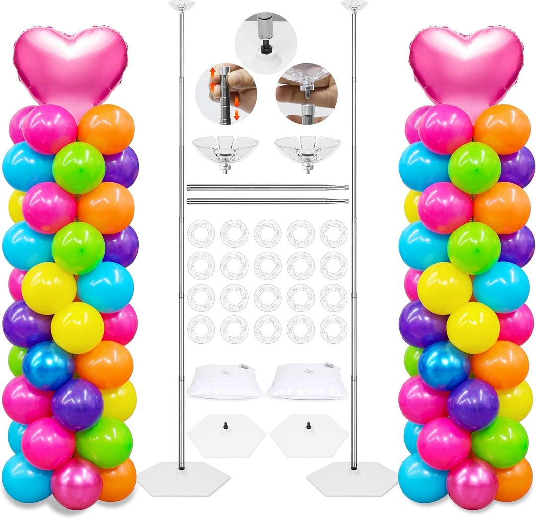Toosci Upgraded Balloon Column Stand Kit, 7 Feet Height Adjustable Balloon Tower Pillar with Reusable Metal Telescopic Design for Graduation, Wedding, Baby Shower, Birthday Party Decoration