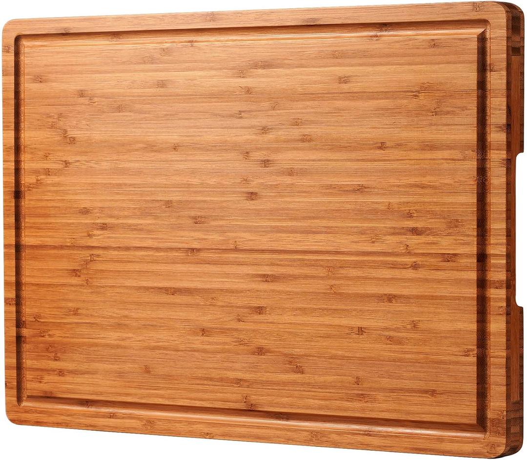 Allsum Extra Large Carbonized Bamboo Wood Cutting Boards for Kitchen, Huge Chopping Board with Juice Grooves & Handles Resisting to Warping and Cracking, Huge Charcuterie Boards, 24"L x 18"W