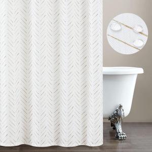 jinchan Extra Long Taupe and White Shower Curtain Inky Herringbone Chevron Zig Zag Waterproof Fabric Modern Farmhouse Shower Curtains for Bathroom with 12 Hooks 70x84 Inches