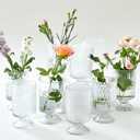 9 Set (H:7 Inch W:4 Inch) Flower Crystal Glass Vases Embossed Pedestal Vases for Centerpieces Hydroponic Glass Transparent Bottle for Home Office Wedding Dining Table Party(Clear)