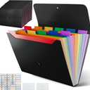 10 Pack Accordion File Organizer with Labels, 13 Pockets Expending File Folder, Binder for Document Storage, Classroom, Office, Home Use, Black