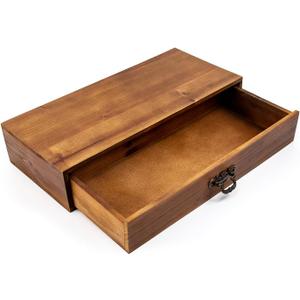 Office Desk Organizer with Drawers Light Brown Vintage Wood Desktop Storage Box Workspace School Supplies Farmhouse Kitchen Countertop Organizer Makeup Storage Box for Home Toiletries Supplies Vanity