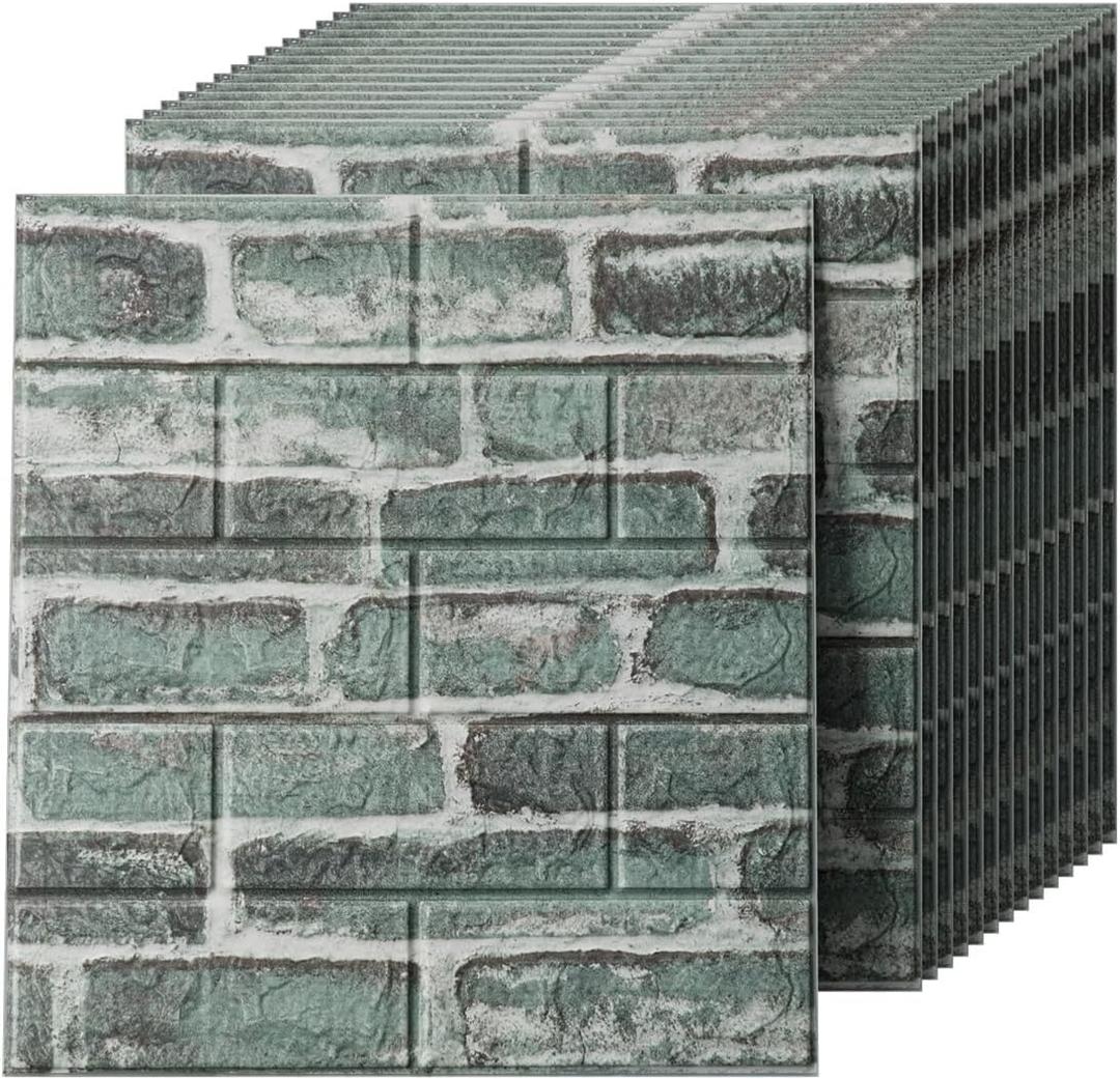 Greymond 3D Wall Panels Peel and Stick in Green，40 PCS XPE Foam 3D Wallpaper, Faux Brick Wall Panels for Bedroom, Stairs, Kitchen