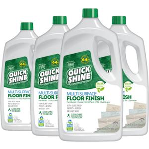 Quick Shine Multi-Surface Floor Finish-Polish 64oz-4pk | Safer Choice, No PFAS, pH Neutral Clean Shine Technology | Squirt & Spread | For Wood, Laminate, LVP, LVT, Tile & Stone | Made in USA