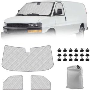 Windshield Sun Shade 3 Set for1996-2022 Express/GMC Savana, Insulated Front Seat Side Sunshade for All Seasons, Blockout UV Reflector Privacy Protection