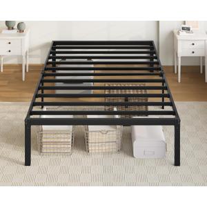 Twin Bed Frame, 14 inch Metal Beds with Storage Space, Black Heavy-Duty Metal Platform Beds, Large Under-Bed Storage Space, No Box Spring Needed, Easy Assembly