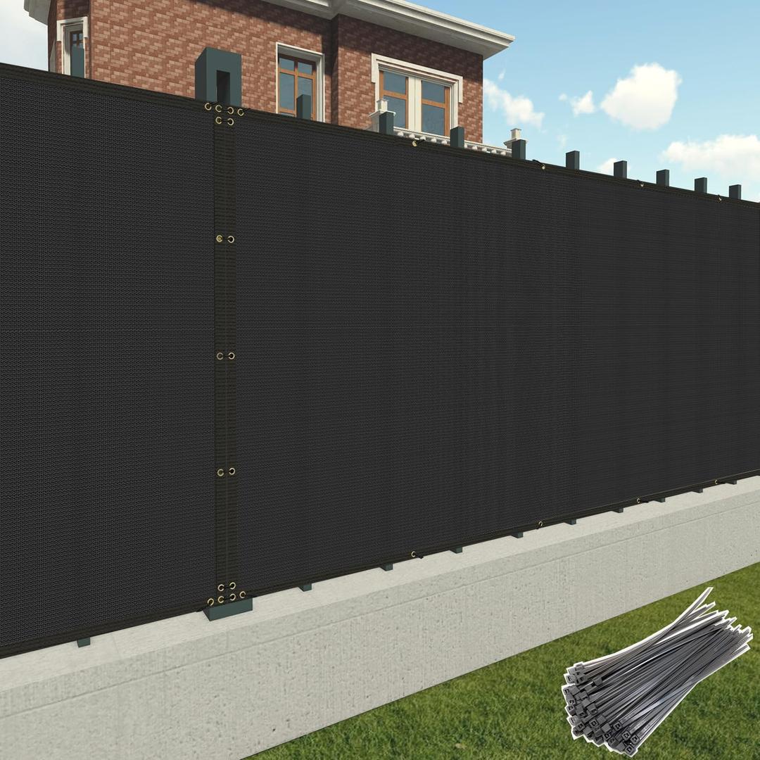 Patio Paradise 4' x 50' Black Fence Privacy Screen, Commercial Outdoor Backyard Shade Windscreen Mesh Fabric with brass Gromment 85% 