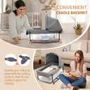 JOYMOR 7 in 1 Bedside Bassinet with Changing Table, All in One Nursery Center, Bedside Sleeper with Mattress, Sheet, Canopy, Storage Shelf,Gray, 43*30*33 inch