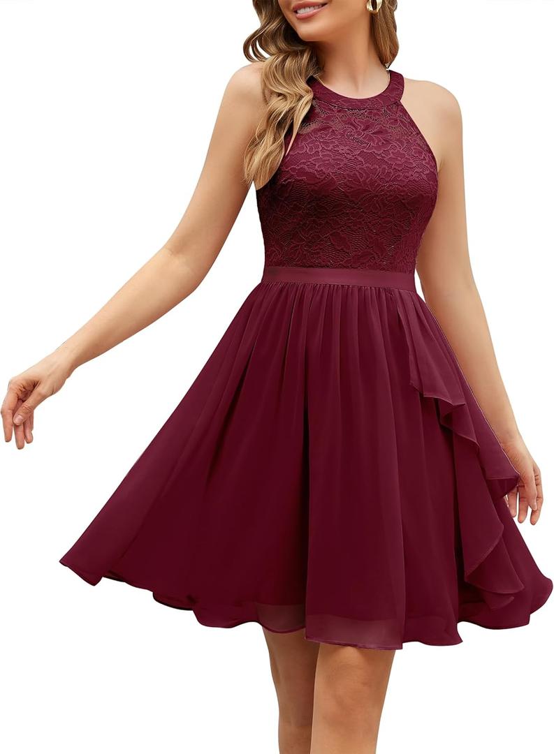 Wedtrend Women's Bridesmaid Dresses, Halter Sleeveless Cocktail Dress Ruffle A Line Short Prom Dress 2025