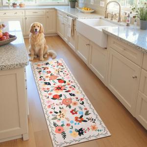 GRANNY SAYS Rug Runners for Hallways Non Slip, 2x6 Washable Runner Rugs with Rubber Backing, Soft Low Pile Faux Wool Rug, Colorful Flowers Mat for Kitchen, Entryway, Living Room