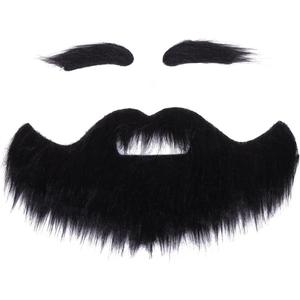 Honcloud Cosplay Beard with Eyebrow Set for Adult Material Novelty Mustaches for Halloween Costume Accessories (Black)