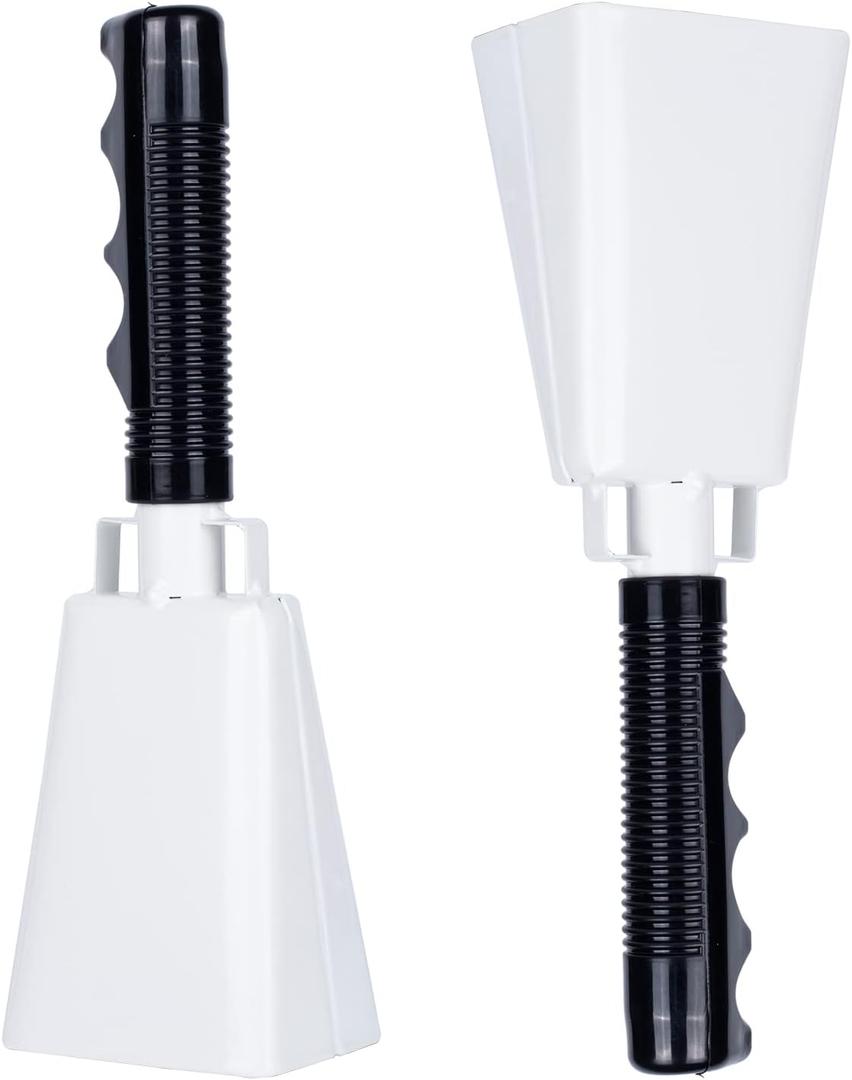 Steel Cow Bell Noise Makers: Hand Percussion Cowbells for Sporting Events - 8 Inch Large Cowbell with Handle for Football Games Cheering School Graduation Farm 2 Pcs