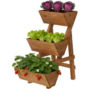 3-Tiers Wooden Raised Garden Bed Planter Box Flower Pots Vertical Garden Planter Wood Plant Stand for Vegetables Flowers Herbs for Patio, Balcony, Freestanding (Brown S)