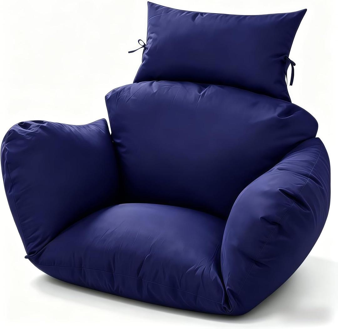 23.6 x 26.8 x 19.7 Inch Egg Chair Cushion Replacement, Thick Soft Hanging Swing Chair Cushion with Headrest Pillow for Patio Indoor Outdoor, Blue