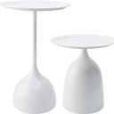 Small Side Table Set of 2, Round End Tables for Narrow Spaces, Metal, White