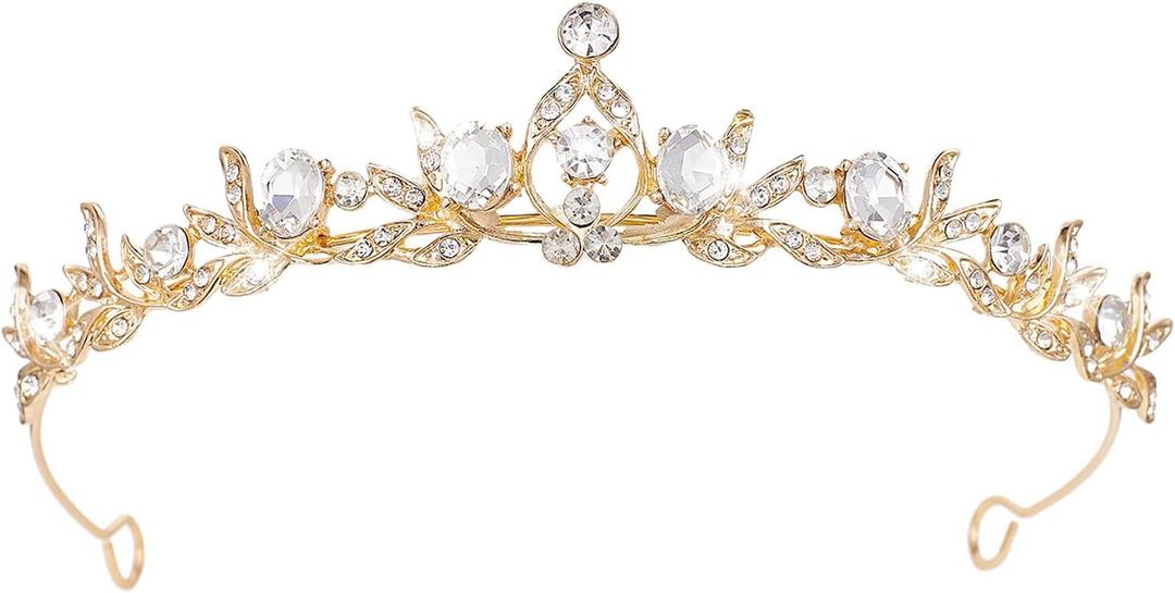 Crystal Tiaras & Crowns for Women, Bride Royal Queen Headband Princess Headpieces for Birthday Cake Crown & Prom Pageant Party (Gold-1)