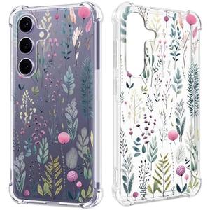 GREATRULY Floral Clear Case for Galaxy S24 for Women/Girls,Pretty Phone Cover for Samsung S24,Flower Design Slim Soft Transparent Drop Proof TPU Protective Silicone Bumper Shell,FL-36