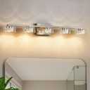 Bathroom Light Fixtures, Dimmable LED 5 Light Bathroom Vanity Light Over Mirror, Modern Crystal Brushed Nickel Vanity Lights with Clear Glass Shade for Bedroom Living Room