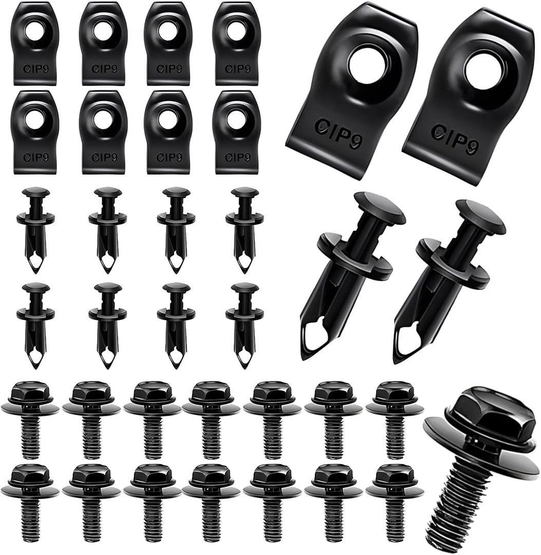 35 PCS Engine Under Cover Splash Shield Body Bolts Screws, Auto Bumper Fastern, Vehicle U-nut Clips, Universal for Most Cars (Black)