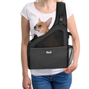 SlowTon Pet Dog Sling Carrier, Hands Free Hard Bottom Papoose Small Animal Puppy Up to 6 lbs Travel Bag Tote Breathable Mesh Support Adjustable Padded Strap Pocket Safety Belt Machine Washable