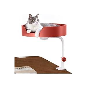 Cat Desk Bed Large Perch Nest with Teaser Easy Install,Space Saving Mount Design,Sturdy Frame,Removable Cushion,Clamp Desktop Attachment Hammock for Home Office,Side Table