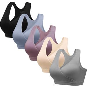 HBselect Nursing Bras for Breastfeeding, Maternity Nursing Sleep Bra Wireless Pregnancy Sleep Bralette 3/5 Pack (Large, Black/Blue/Gray/Purplebean/Beige)