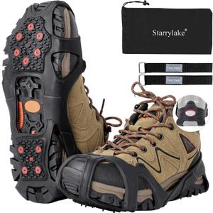 Ice Snow Cleats Crampons with 10 Tungsten Spikes with Reflective Strips for Shoes and Boots Anti Slip Traction Cleats for Running Walking, Footwear for Men Women M/L/XL