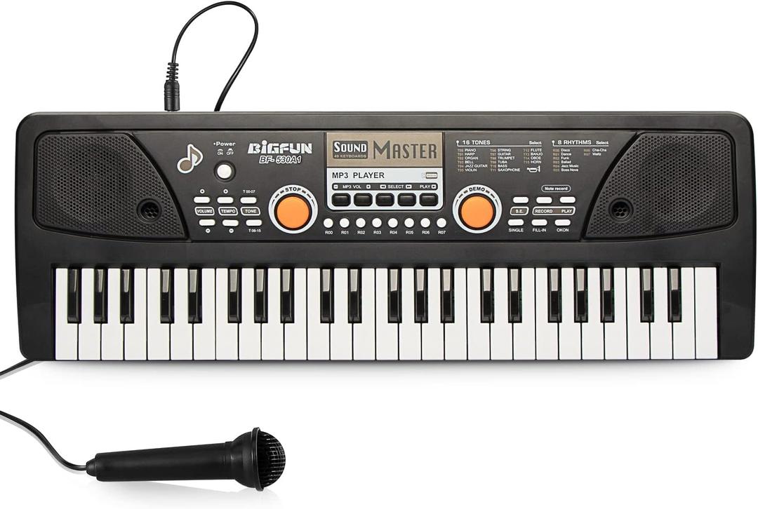Raimy Electric Keyboard Piano for Kids, 49 Keys Portable Music Toy
Kids Piano, Early Learning Educational Musical Instrument, Birthday Gift for 3 4 5 6 7 8 9 Year Old Boys and Girls (Black)