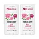 Schmidt's Aluminum-Free Vegan Deodorant Rose & Vanilla with 24 Hour Odor Protection 2 Count for Women and Men, Natural Ingredients, Cruelty-Free, 2.65 oz