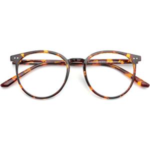 Blue Light Blocking Glasses for Women and Men, Round Frame Computer Gaming Anti Eyestrain & UV Glare RF6213 (Coco Tortoise)