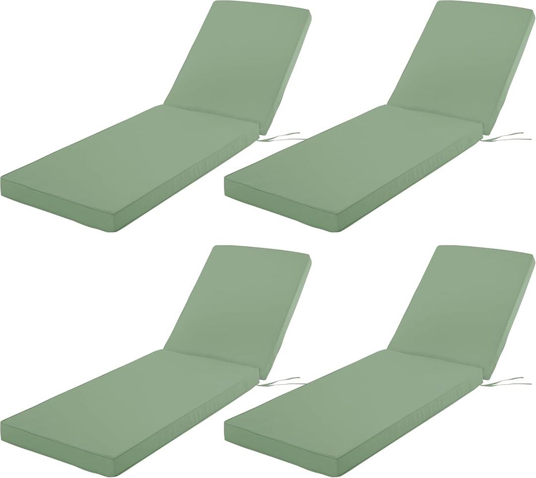 Chaise Lounge Cushion Outdoor, Waterproof and Stain-Resistant Lounge Deck Reclining Chair Cushions for Patio Furniture Lawn Pool Resort Hotel, 72x21x3 Inch, Set of 4, Sage Green
