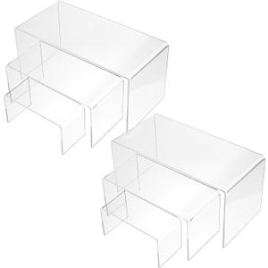 Chuangdi 2 Sets Acrylic Display Risers, Product Stand, Jewelry Display Riser Shelf Showcase Fixtures for Dessert Cupcake Candy Figure Treat Action Showcase(Clear,Large Set)