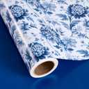 WRAPAHOLIC Reversible Blue Floral Wrapping Paper Roll - Mini Roll - 17 Inch x 16.5 Feet - Blue and White Chinoiserie Wrapping Paper for Wedding, Bridal Shower, Birthday, Baby Shower