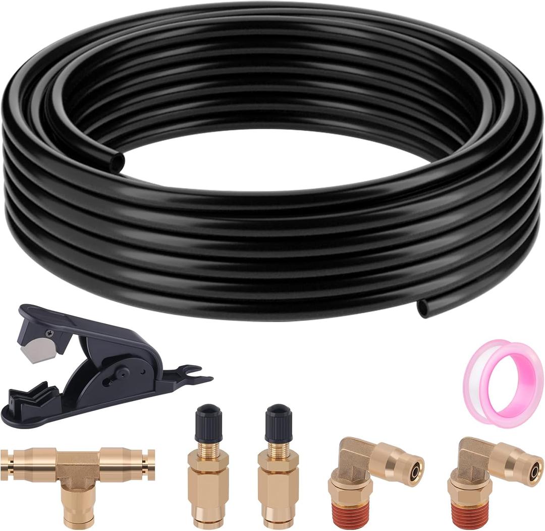 1/4" Air Line Service Kit for Air Bags Suspension Kit with Brass DOT Air Brake Fittings,1/4 DOT Air Fittings, 30 FT (9.1M) DOT Air Line PA Hose for Air Shock Line Kit Replacement Components