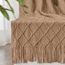 inhand Knitted Throw Blankets for Couch and Bed, Soft Cozy Knit Blanket with Tassel, Khaki Lightweight Decorative Blankets and Throws, Farmhouse Warm Woven Blanket for Men and Women, 60"x80"