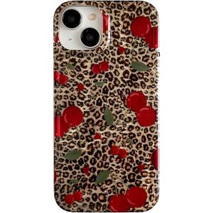 Cute Cherry Phone Case for iPhone 14/13, Red Cherries | Trendy Cheetah Print,Glitter Bling Aesthetic Leopard,Soft Slim Protective Cover for iPhone 13/14 6.1'' Girl Women