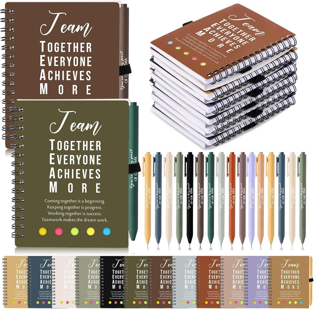 Resurhang 48 Pcs/24 Set Teacher Appreciation Gift for Nurse Coworkers Staff Employee Positive A6 Spiral Journal Notebook with Pen for Team Volunteer Graduation(Deep Color,Team Together)