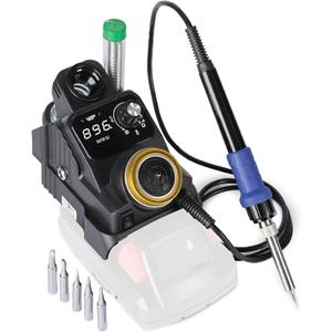 WEP 937D-I 3 Cordless Soldering Iron Kit Compatible with Milwaukee 20V/18V Battery, with Integrated Iron Holder, Digital Display, 6 Soldering Tips, Adjustable Temperature, Auto Sleep & Shutdown